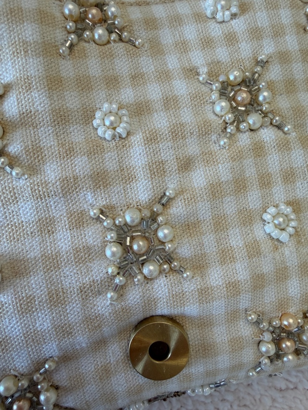 Zara Beaded Cream Plaid Shoulder Bag - Picture 6 of 6